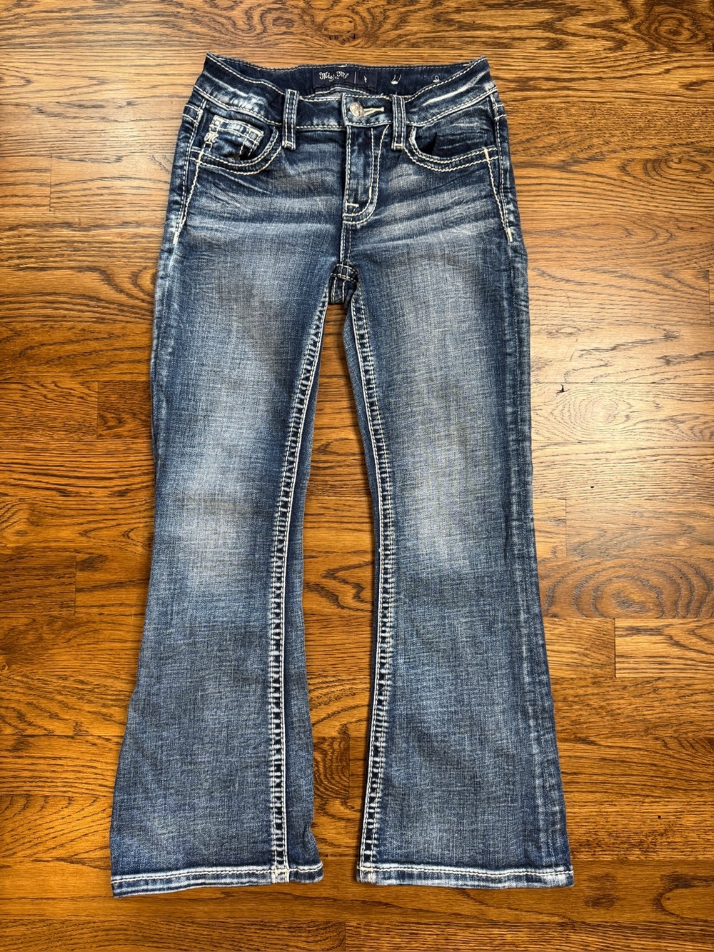 Miss Me Girls Mid Rose Boot Cut Flared Angel Wing Dark Wash Jeans Size 8